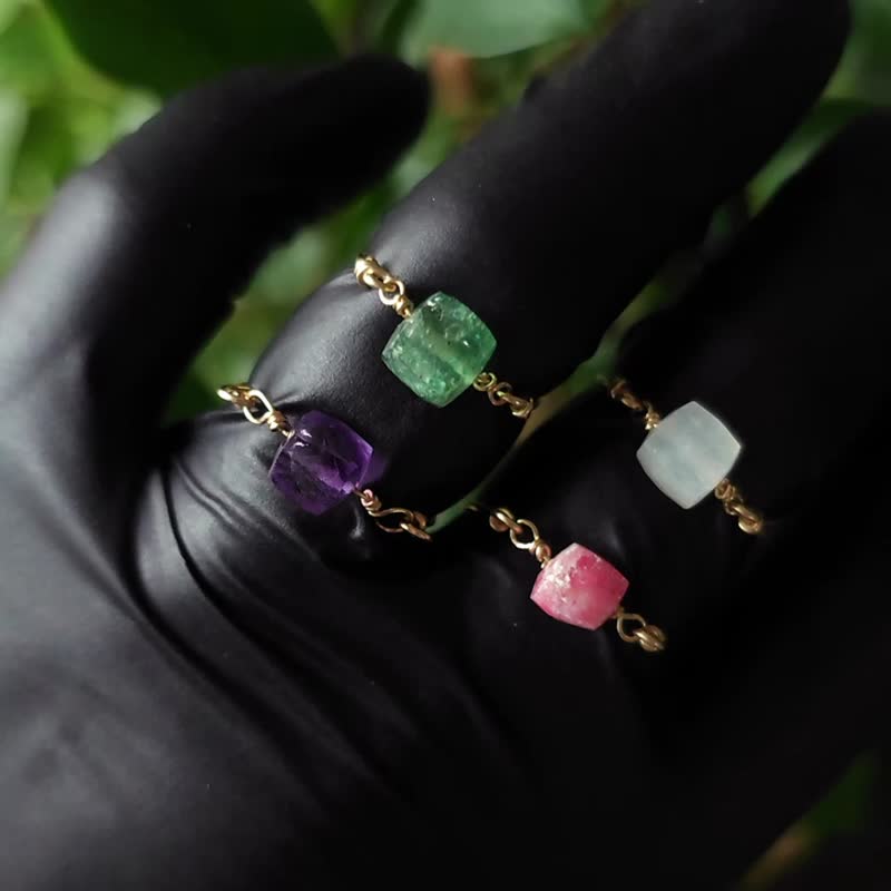 Square Gemstone Candy Ring 14KGF - 戒指 - 半寶石 多色