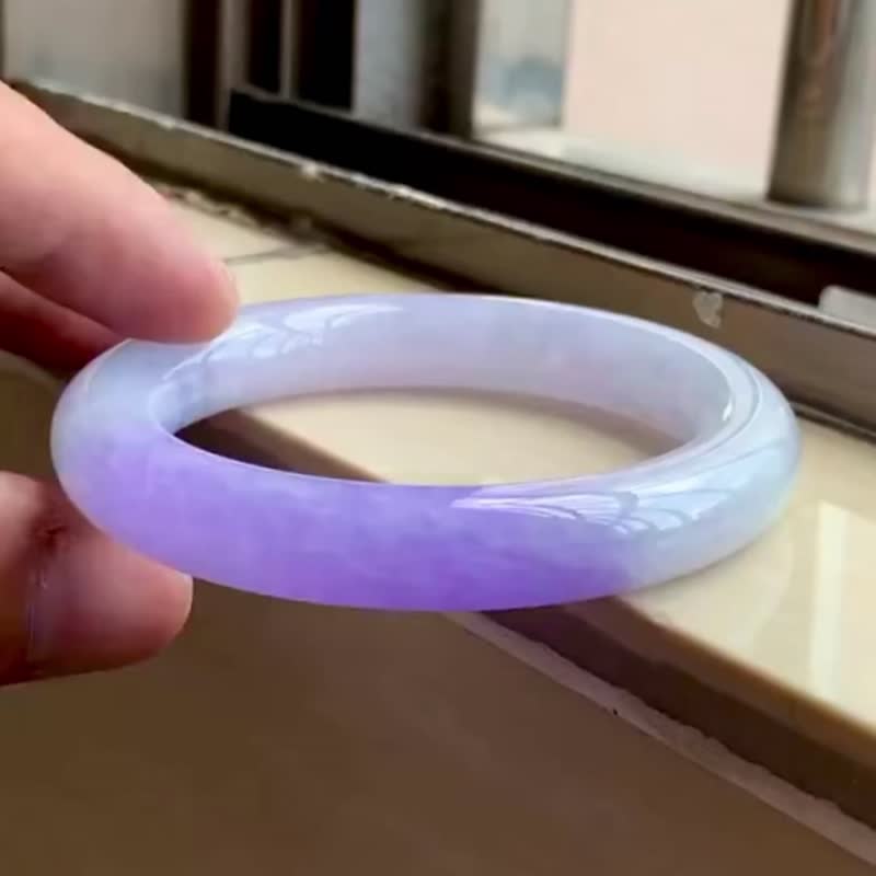 SOLD ice type natural jadeite Myanmar A jade bracelet • waxy ice type violet jade round bracelet - สร้อยข้อมือ - หยก สีม่วง