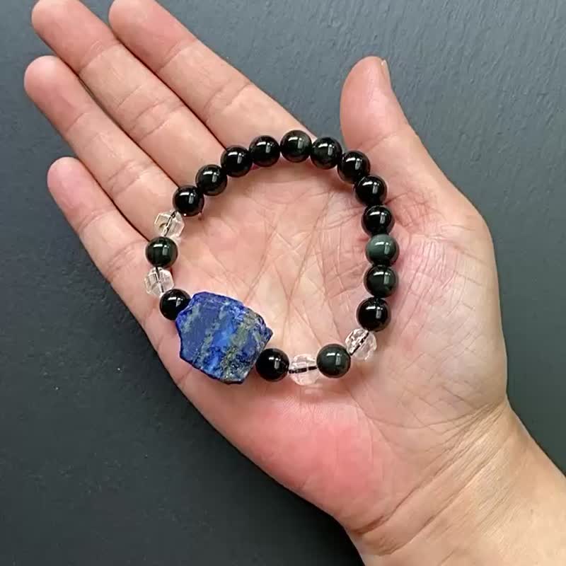 能量原石-阿富汗青金石原石x白阿賽x彩虹黑曜石手鍊 旺財運保平安 - 手鍊/手環 - 水晶 多色