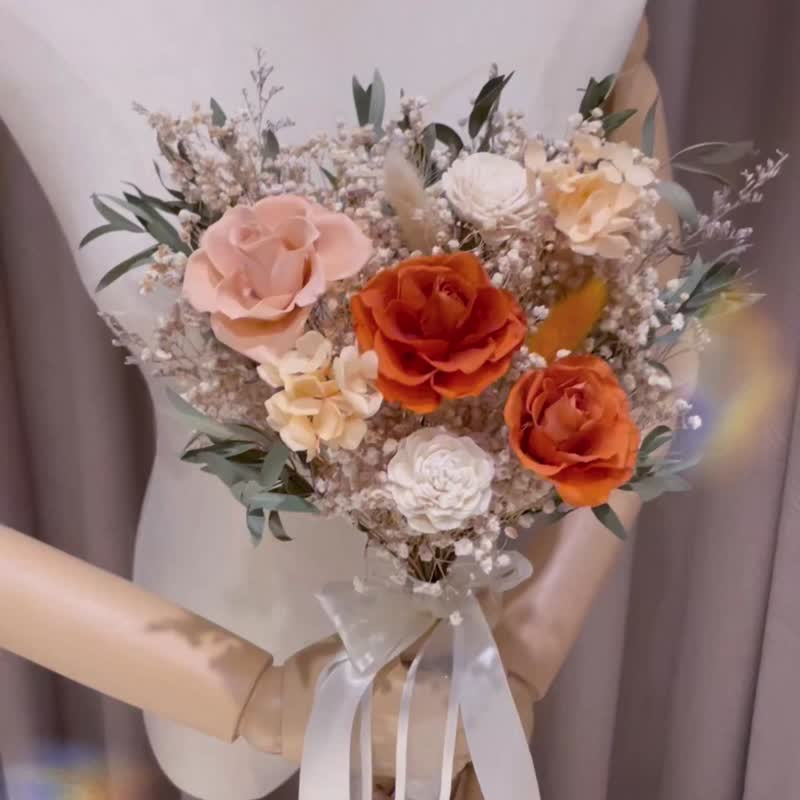 南瓜橘永生捧花 新娘捧花 結婚捧花 登記捧花 乾燥花捧花 手綁花 - 乾燥花/永生花 - 植物．花 橘色