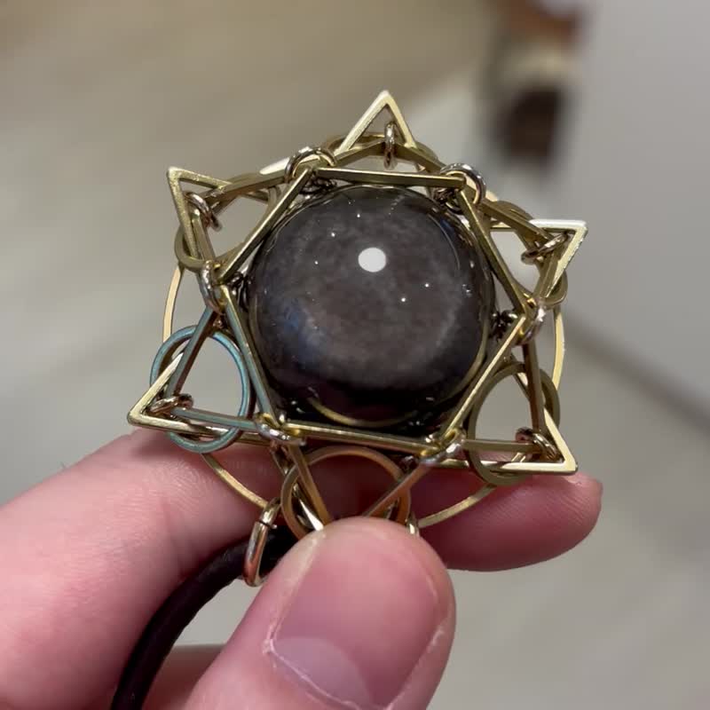 銀曜石 六角星 神秘 埃及 魔法 保護 純銅頸鏈 星 中性 - 項鍊 - 水晶 黑色