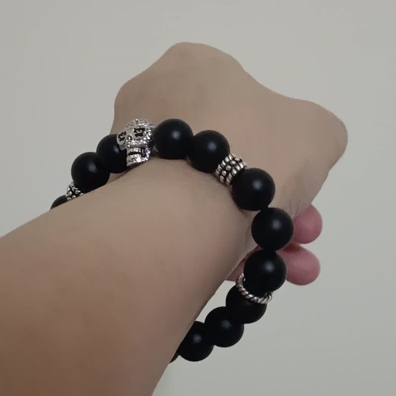 (Customized gift) Black Onyx X Bronze X Stone X Silver Silver XS925 Skull Sterling Silver - Bracelets - Other Materials Black