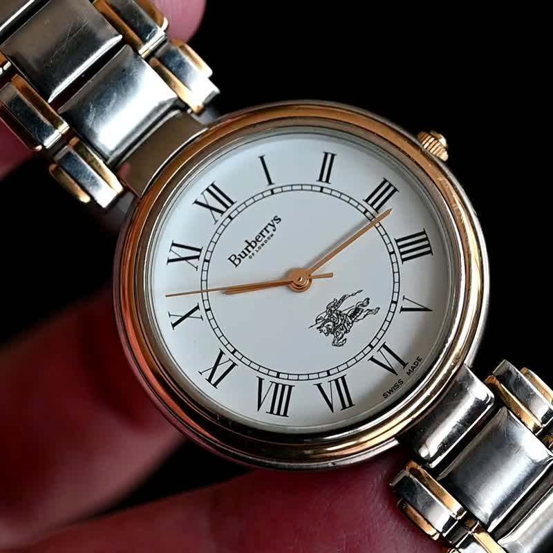 BURBERRYS バーバリー メンズ腕時計 クォーツ ホワイト ローマン文字盤  SWISS MADE 34mm径 Ref.8000  手錶 古董錶 - 男錶/中性錶 - 不鏽鋼 白色