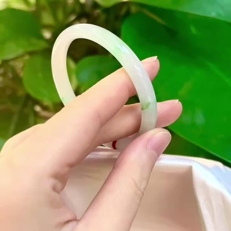冰種 天然翡翠 緬甸 A玉 玉鐲 • 冰種白底青圓鐲 - 手鍊/手環 - 石頭 白色