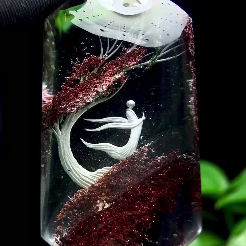 精美四季幽靈內雕喜鵲發財樹吊墜  彩幽靈內雕喜鵲發財樹  俏色陰 - 擺飾/家飾品 - 水晶 