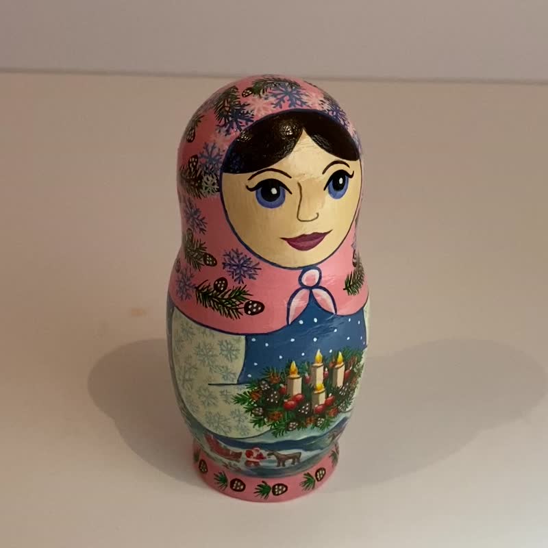 Matryoshka Winter nesting doll, wooden home decor, Christmas Day, new year, snow - 擺飾/家飾品 - 木頭 多色