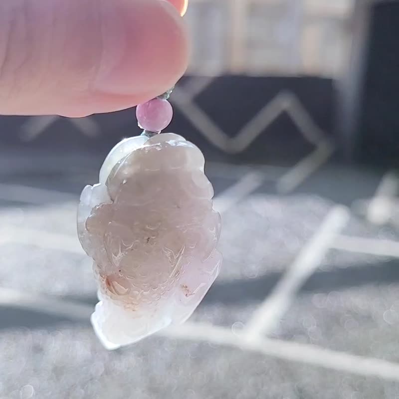 【親翠】天然翡翠 冰芋紫撒硃砂紅帶綠 || 三彩招財三脚蟾蜍 || - 項鍊 - 玉石 多色