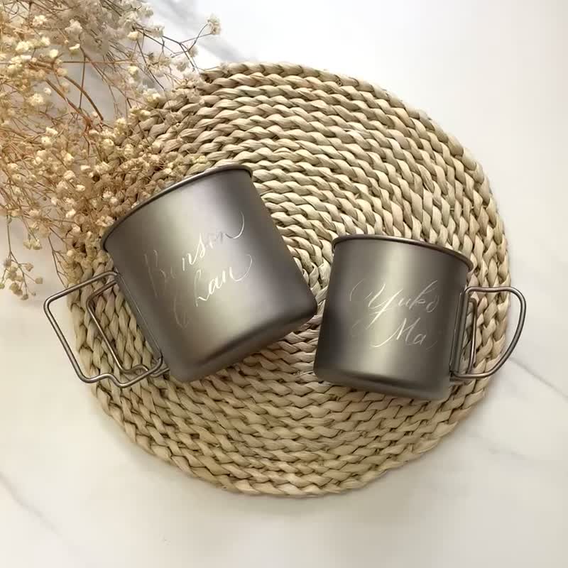 [Customized] Free engraved titanium 1 pair of camping cups 400ml+650ml - Camping Gear & Picnic Sets - Other Metals Gray