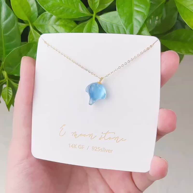 Green blue ice transparent blue devil stingray natural aquamarine clavicle chain 14K - สร้อยคอ - คริสตัล สีน้ำเงิน