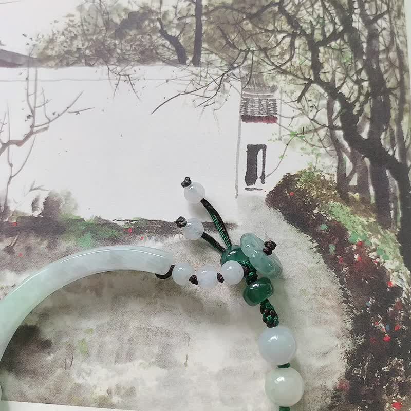 手作 觀枝集。天然翡翠紫水晶蓮蓬復古編織手鏈 古風手繩文藝禮物 - 手鍊/手環 - 玉石 綠色