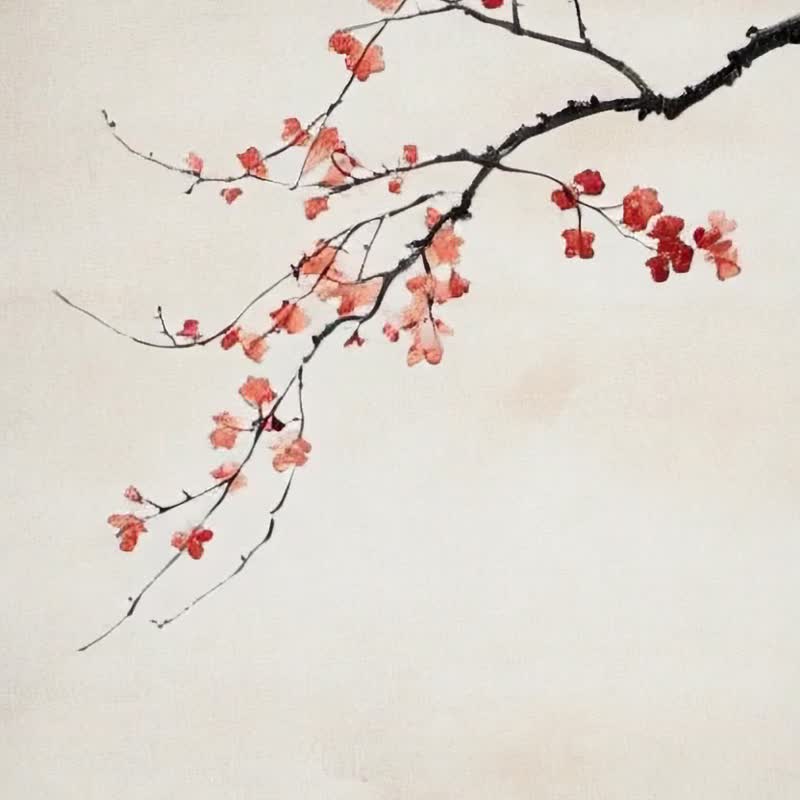 Chunmei Oriental ink style illustration Zen plum blossom hanging painting Chinese tea room study frameless painting - โปสเตอร์ - ผ้าฝ้าย/ผ้าลินิน 