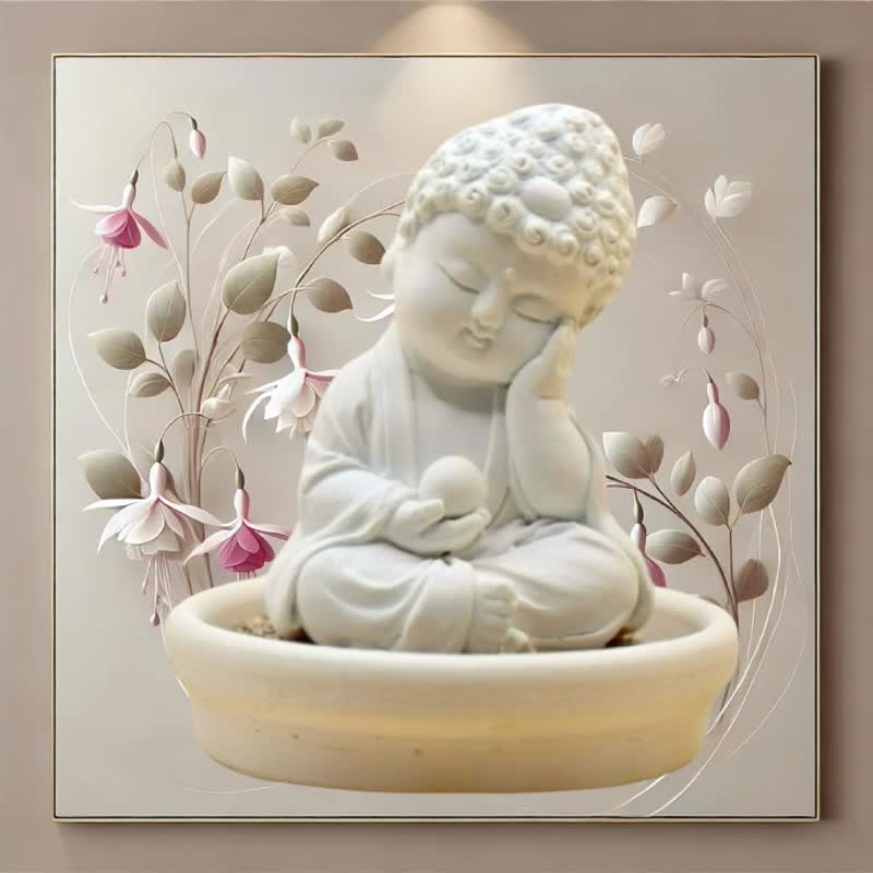 Miniature little meditation Buddha peace w/small dish holder set - Fragrances - Other Materials White