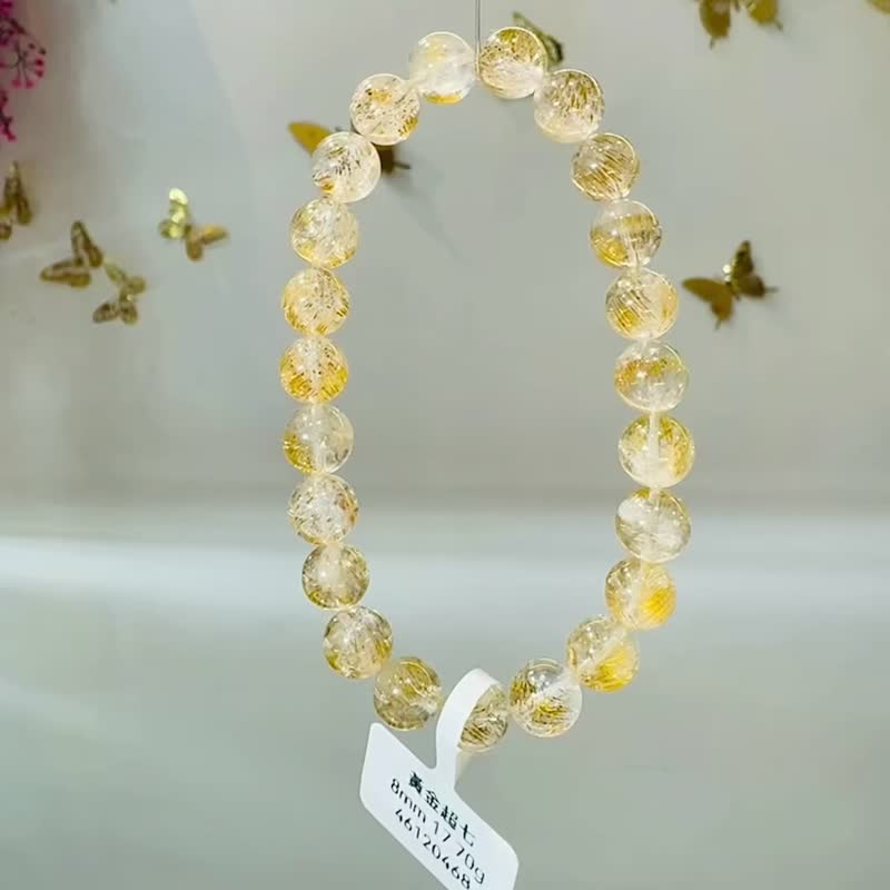 精品天然黃金超七水晶8mm17.70g錢錢金子色主招財正財招貴人緣 - 手鍊/手環 - 水晶 多色
