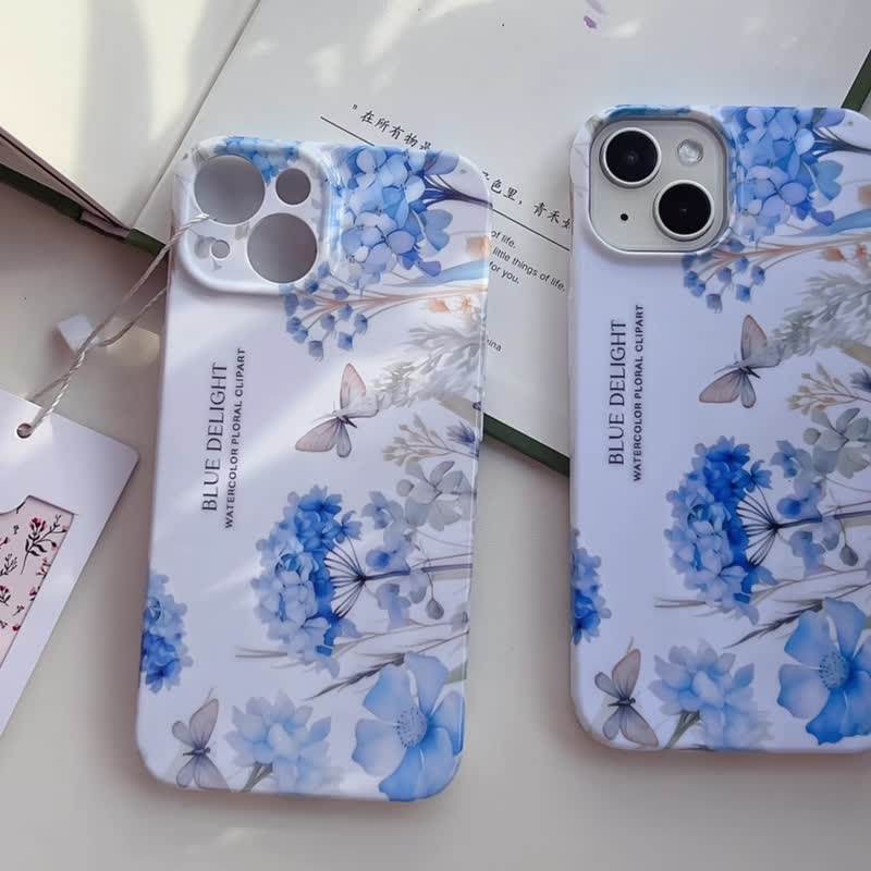 Butterfly Love Flower Dreaming Original Mobile Phone Case Hand-painted Illustration Film Case Light Blue Small Clear Premium ING - เคส/ซองมือถือ - ซิลิคอน 