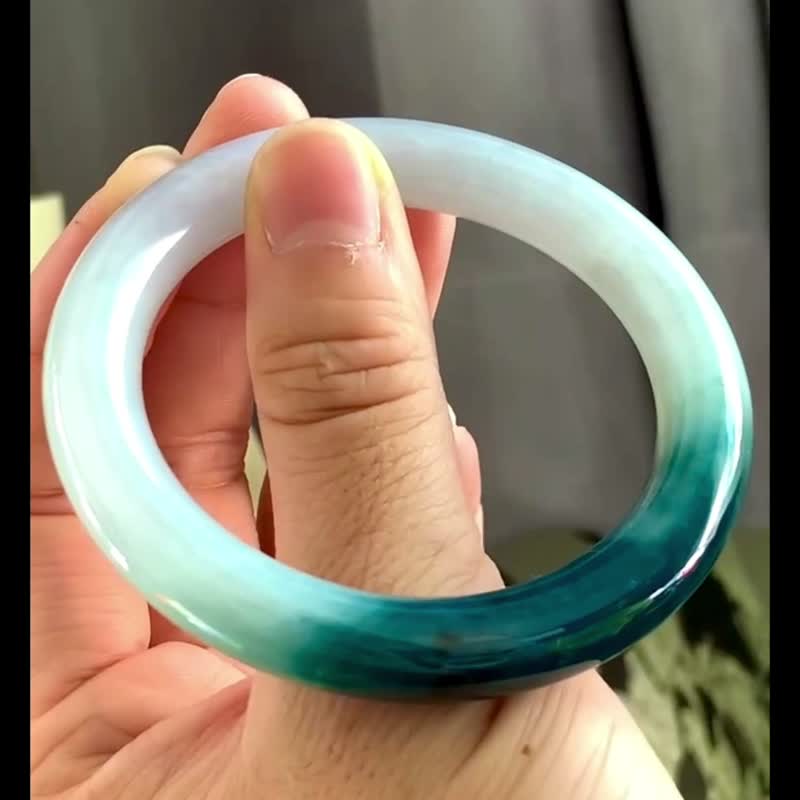 冰種 天然翡翠 緬甸 A玉 玉鐲 • 冰種星空藍翡翠圓鐲 - 手鍊/手環 - 玉石 藍色