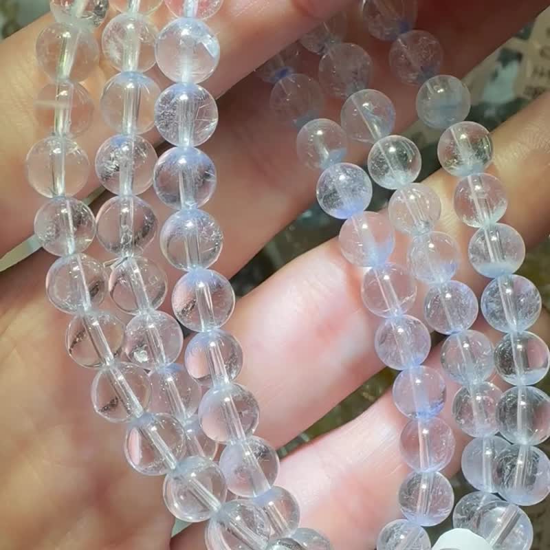 Natural high-quality blue line Stone ice crystal three-circle hand beads 6mm to prevent hyperthyroidism and enhance expression - สร้อยข้อมือ - คริสตัล สีน้ำเงิน