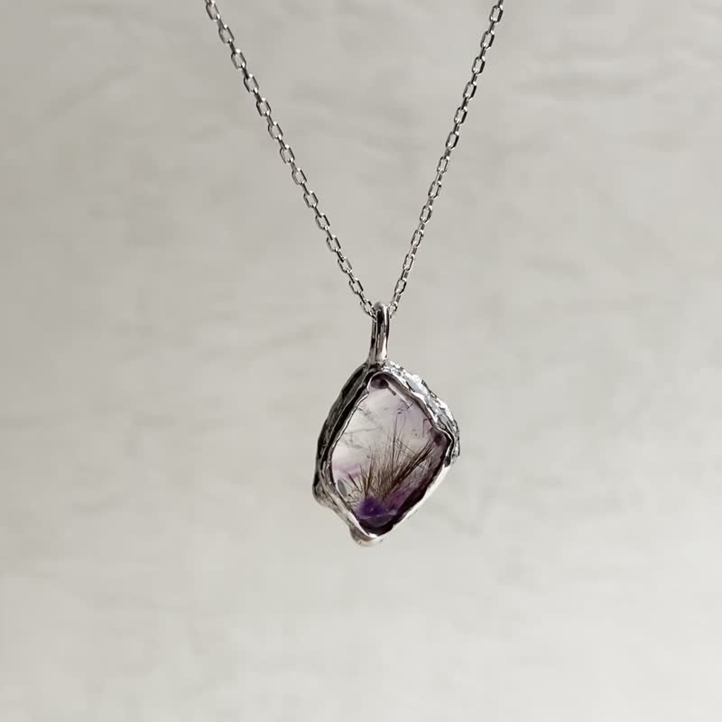 goethite in amethyst silver necklace (One-of-a-kind)
