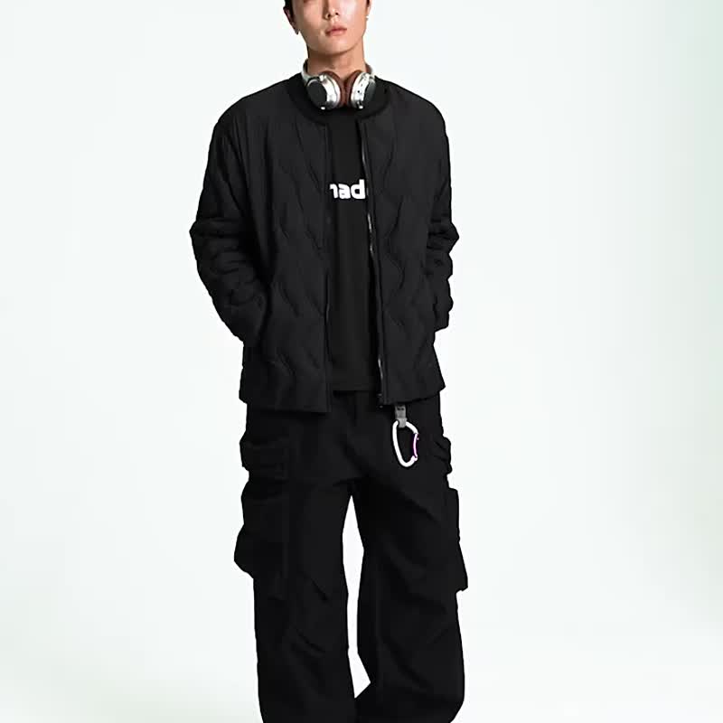 ENshadower隱蔽者皺感暗紋縱波態絎線羽絨內膽休閒百搭輕薄羽絨服 - 男夾克/外套 - 其他材質 黑色