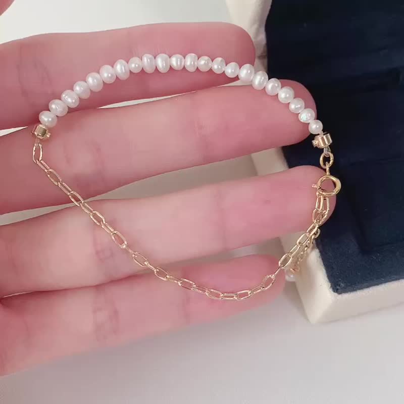 Natural Freshwater Pearl 14K Gold Bracelet - สร้อยข้อมือ - ไข่มุก หลากหลายสี