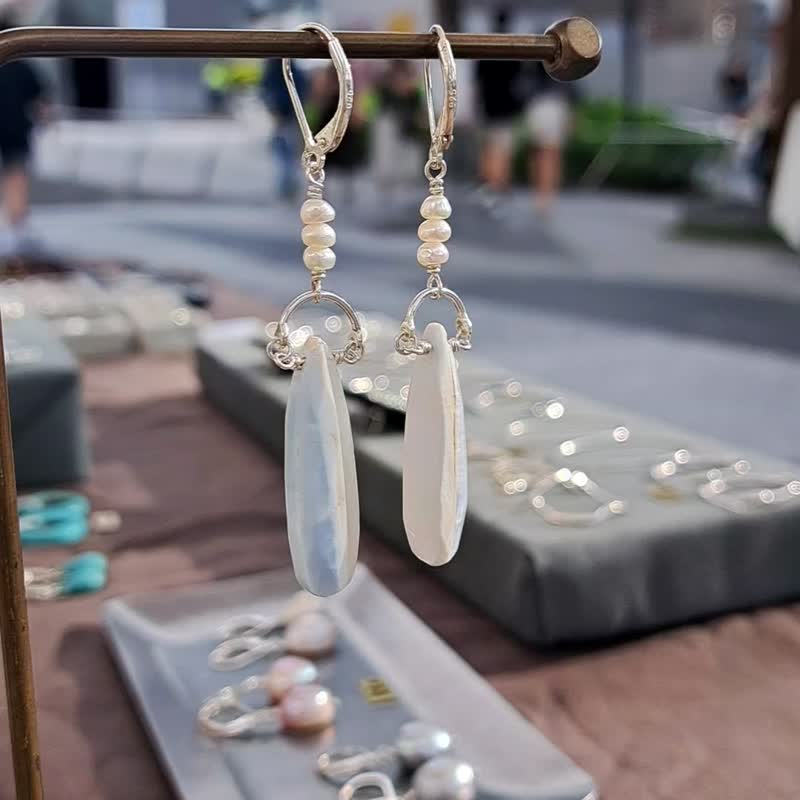 Blue Opal & Freshwater Pearl Earrings -Sterling Silver - handmade - Earrings & Clip-ons - Sterling Silver Blue