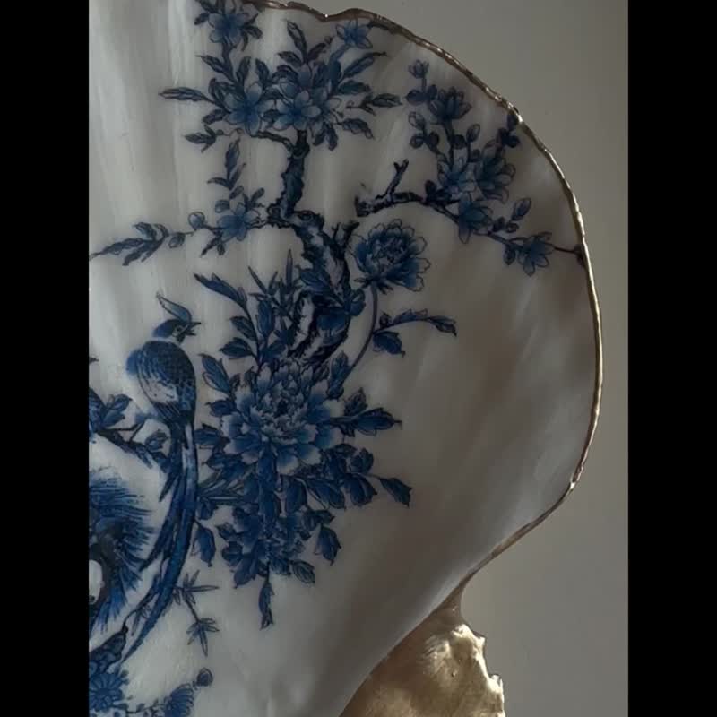 【也形】L扇貝盤 | 水墨花鳥 | 藍色系 | 飾品盤礦盤 - 擺飾/家飾品 - 貝殼 藍色