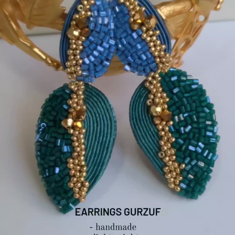 Earrings Gurzuf in green and blue colour - 耳環/耳夾/耳骨夾 - 其他材質 多色