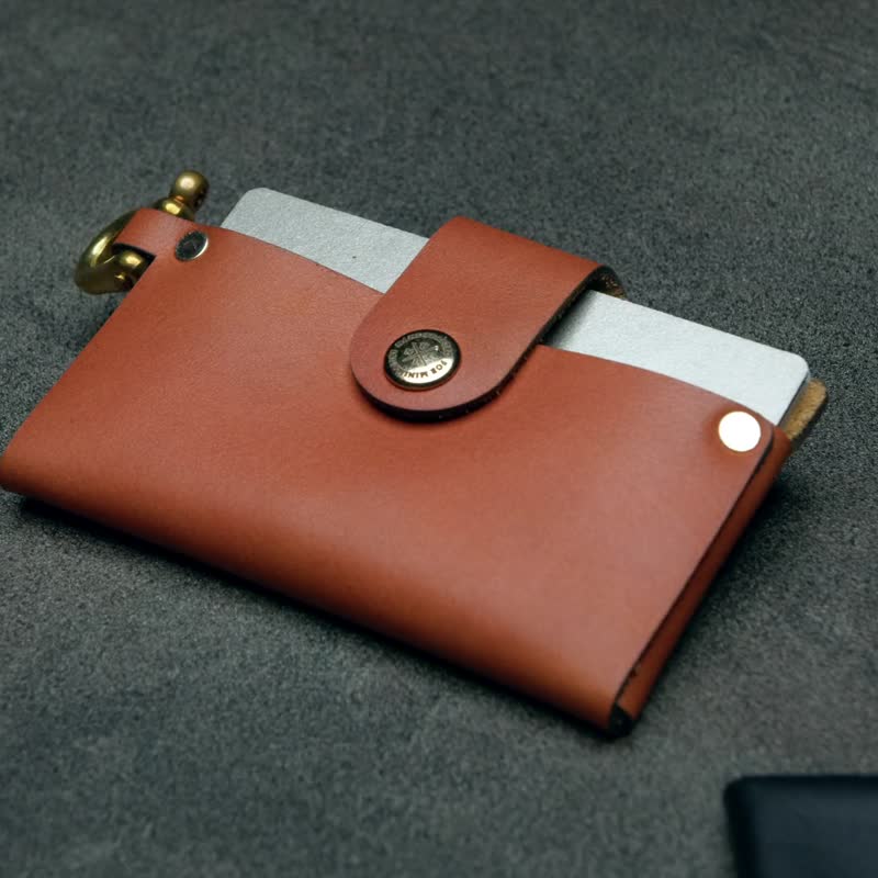 UNIC horseshoe buckle mini card holder/extremely thin leather card holder/mini wallet [can be customized] - Wallets - Genuine Leather Brown