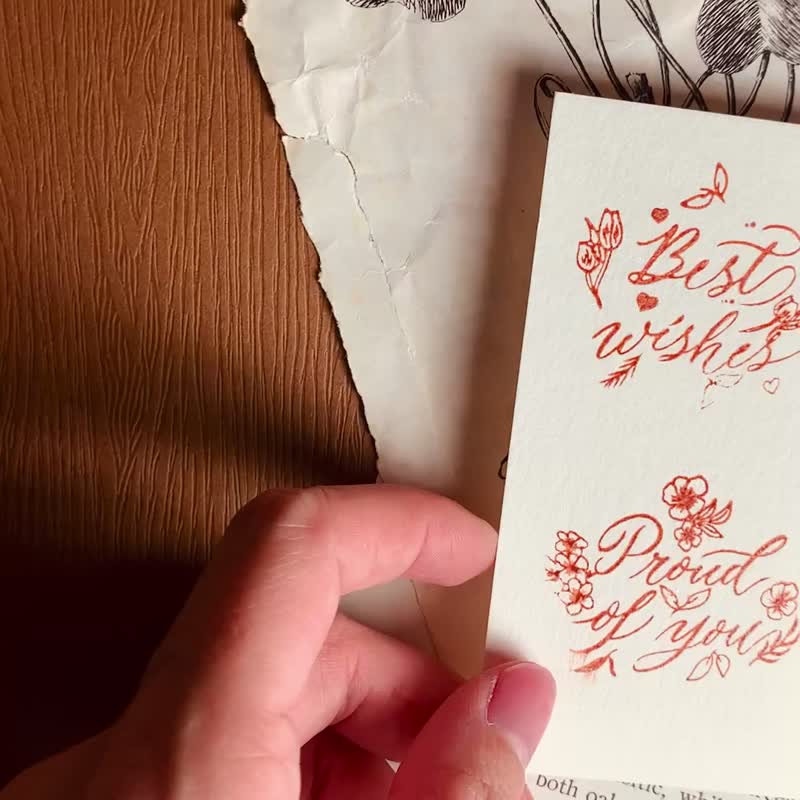 西洋書法插畫花繪櫸木印章 - 印章/印台 - 木頭 咖啡色