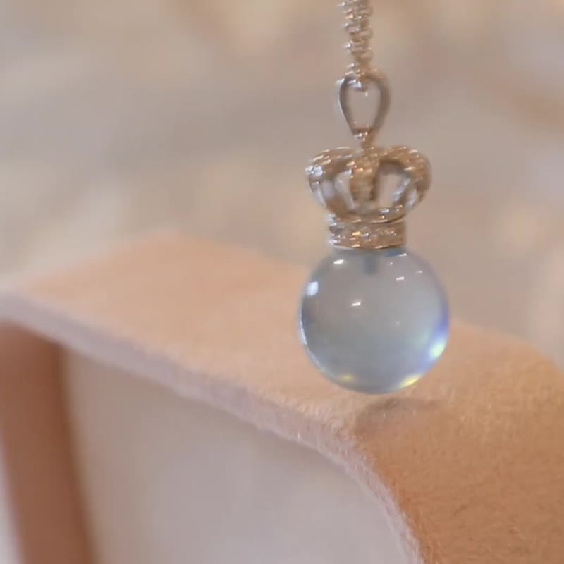 925スターリングシルバー 11.5mm 天然アクアマリン - クラウンストーンセッティングペンダントネックレス - ネックレス - 半貴石 ブルー