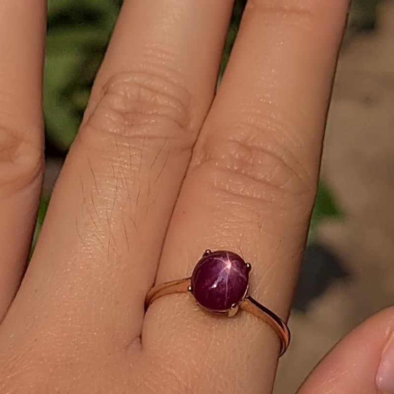 Natural heated star ruby size 6x8 mm. Rose gold plated sterling silver ring - General Rings - Gemstone Red