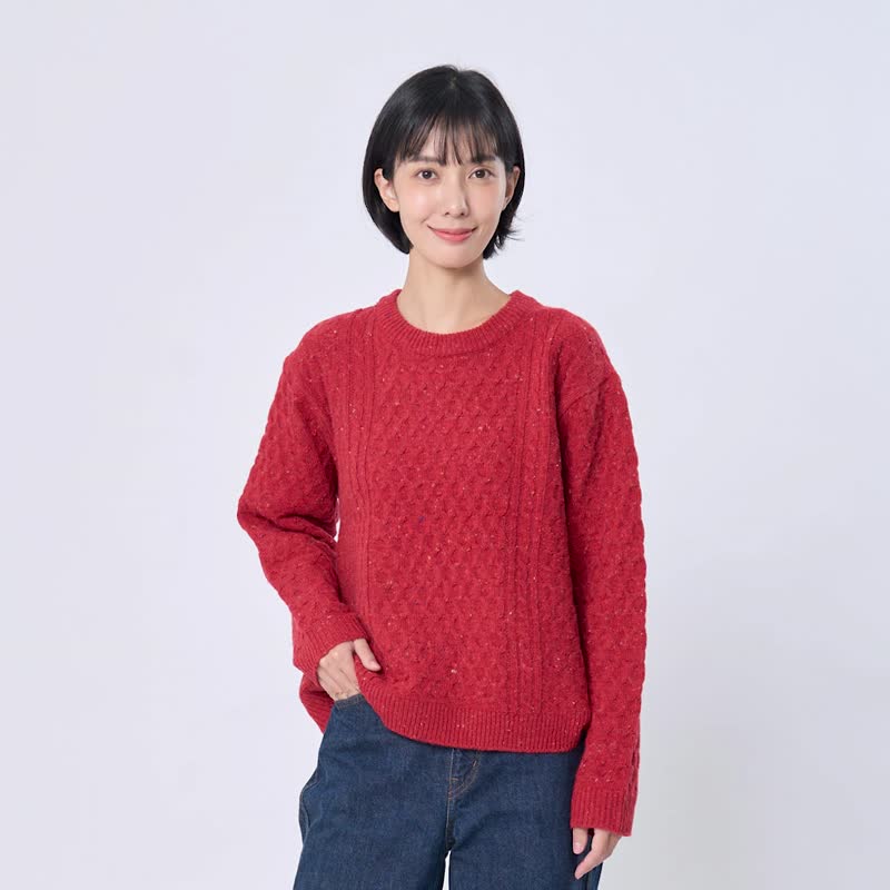 Jane Cable Knit Sweater with Speckled Yarn /Holiday Red - Women's Sweaters - Cotton & Hemp Red