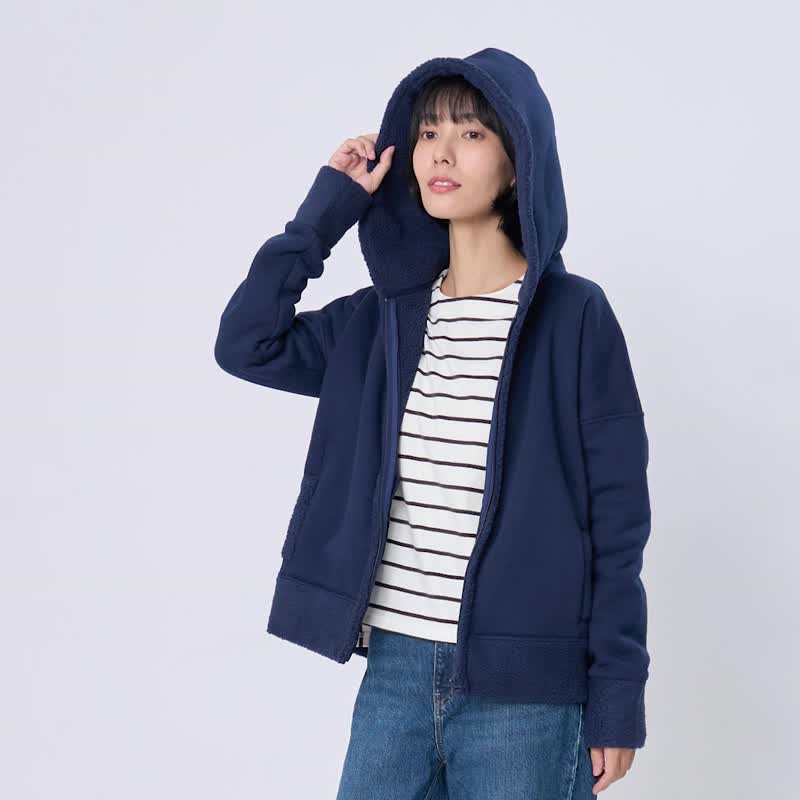 Fanny Hoodie Zip Sweatshirt Jacket - เสื้อแจ็คเก็ต - ผ้าฝ้าย/ผ้าลินิน สีน้ำเงิน