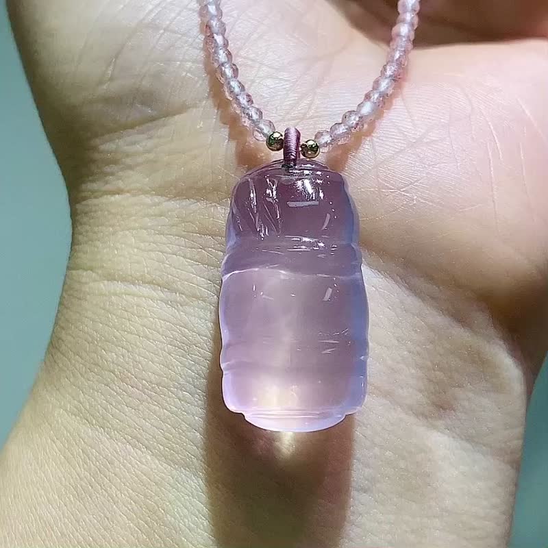 天然莫桑比剋星光粉晶竹節吊墜鎖骨鏈顏色粉嫩水潤 好人緣結生意 - 項鍊 - 水晶 