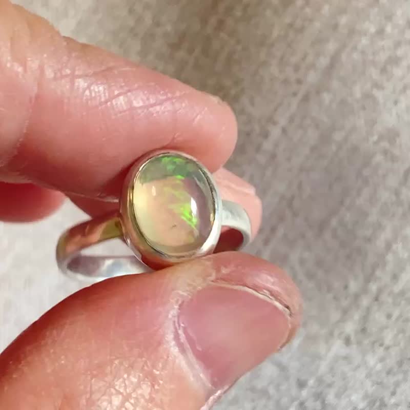 天然 水蛋白石 戒指 固定戒圍 尼泊爾 手工製 925純銀 - 戒指 - 寶石 