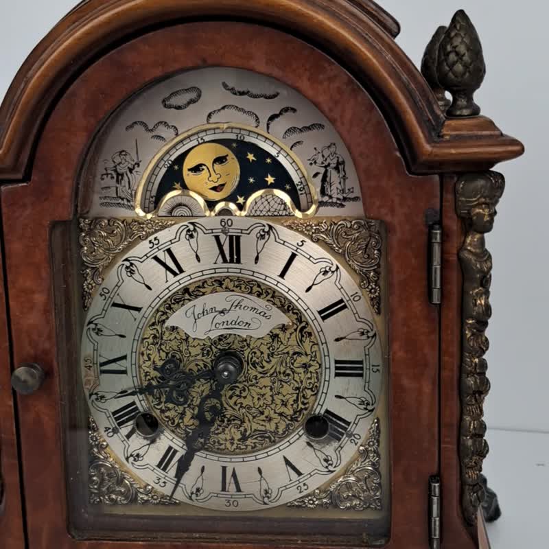 Antique Vintage Dutch Mantel Clock Warmink Wuba Shelf Bracket Moon Phase 8 day - 時鐘/鬧鐘 - 木頭 咖啡色