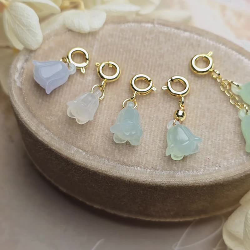 招財•平安•幸福|冰膠鈴蘭花|緬甸A貨翡翠14k包金隨意扣 - 項鍊 - 玉石 