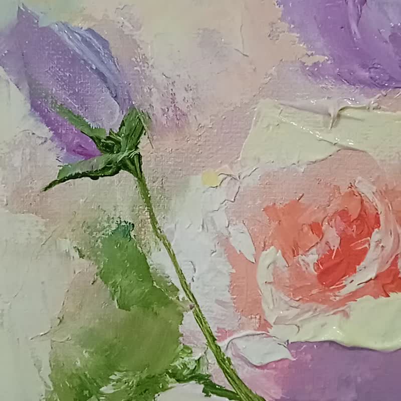 Flower Painting Original Painting Rose Art Oil on Canvas 30*40cm - วาดภาพ/ศิลปะการเขียน - วัสดุอื่นๆ สึชมพู