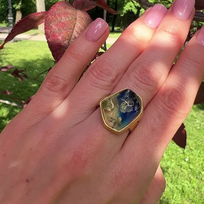 Unique handmade blue amber ring with an interesting design, Exclusive ring - General Rings - Semi-Precious Stones Blue