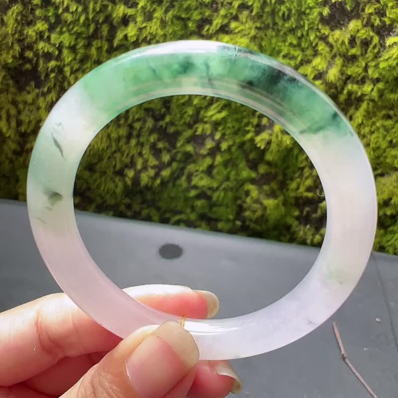 冰種翡翠天然翡翠玉鐲A玉手鐲 玉鈪 • 冰種飄花翡翠圓鐲 - 手鍊/手環 - 玉石 綠色
