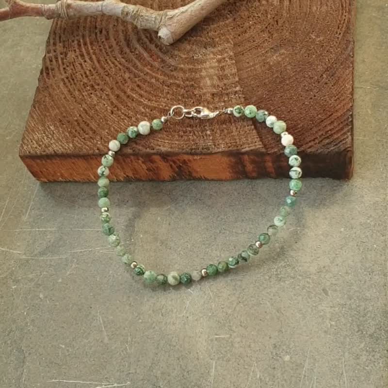 Tree Agate Bracelet, 925 Silver, Capricorn Crystal, minimalistic. Christmas Gift - 手鍊/手環 - 寶石 綠色