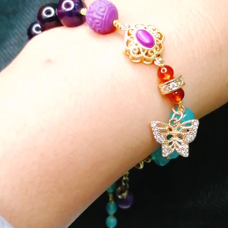 Gold and Silver Treasure Jinyincaibao 14k Purple Mica / Amethyst / Tianhe Stone Braided Bracelet - สร้อยข้อมือ - เครื่องเพชรพลอย 
