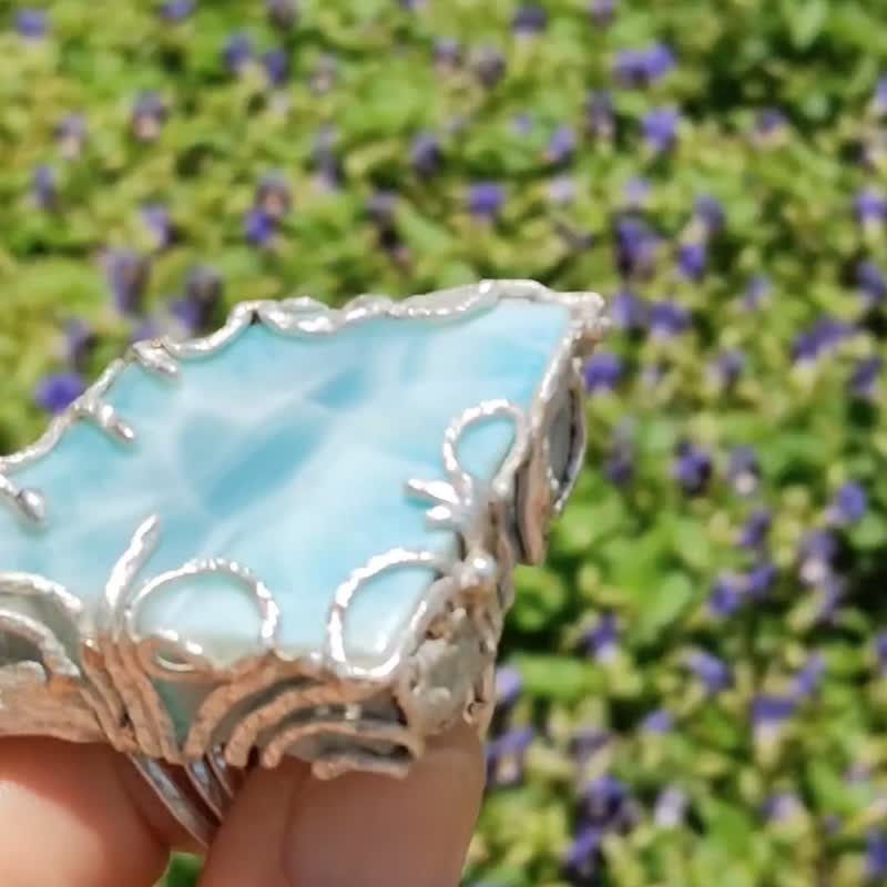 拉利瑪手工銀戒 純銀戒指 ~ ** 水 ** ~ Larimar Silver Ring - 戒指 - 純銀 