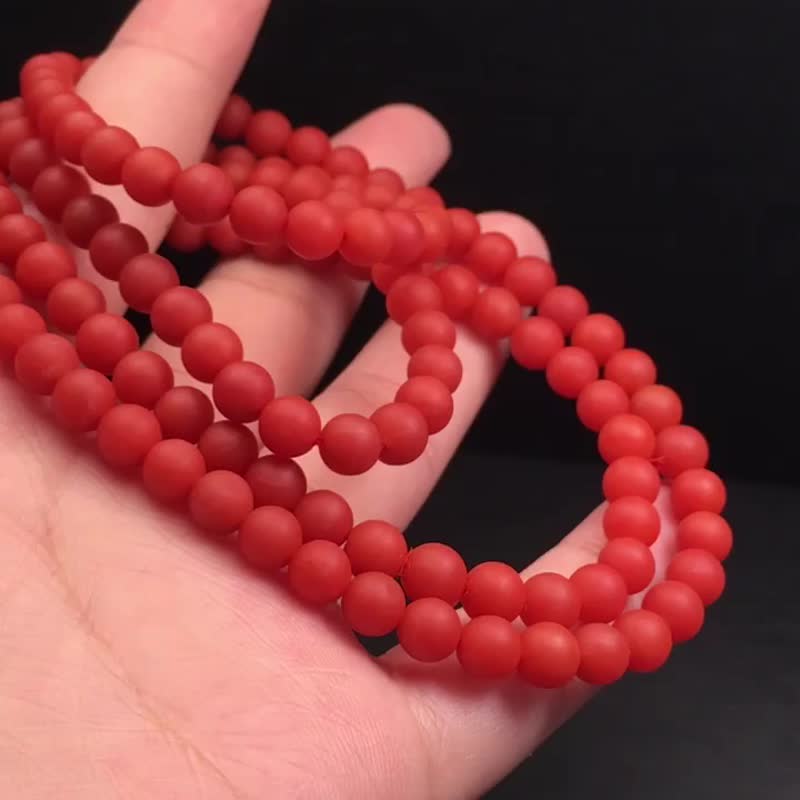 精品保山南紅多圈佛珠手鏈 滿色滿肉柿子紅 顏色豔麗 細膩油潤 - 手鍊/手環 - 水晶 
