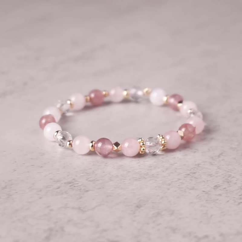 Spring Dance Ballet // Strawberry Quartz White Crystal Bracelet // Peach Blossom Popularity and Good Luck - Bracelets - Crystal Pink