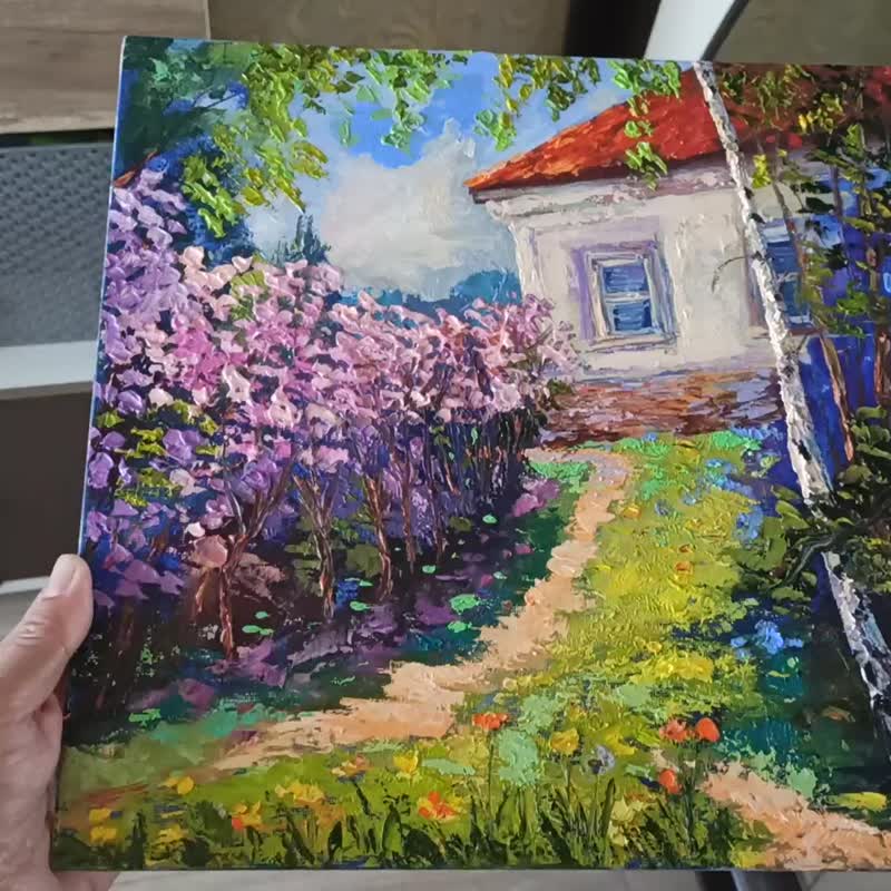 Spring Cottage Garden – Original Oil Painting on Canvas Board 30x30cm - 壁貼/牆壁裝飾 - 其他材質 