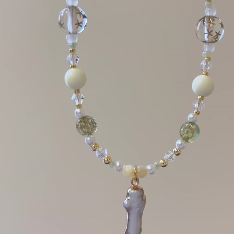 鎏金包邊天然巴洛克直條珍珠墜飾項鍊 - 項鍊 - 珍珠 金色