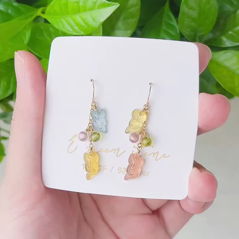 Light jewelry top quality tourmaline translucent little fox fairy earrings 14K - Earrings & Clip-ons - Semi-Precious Stones 