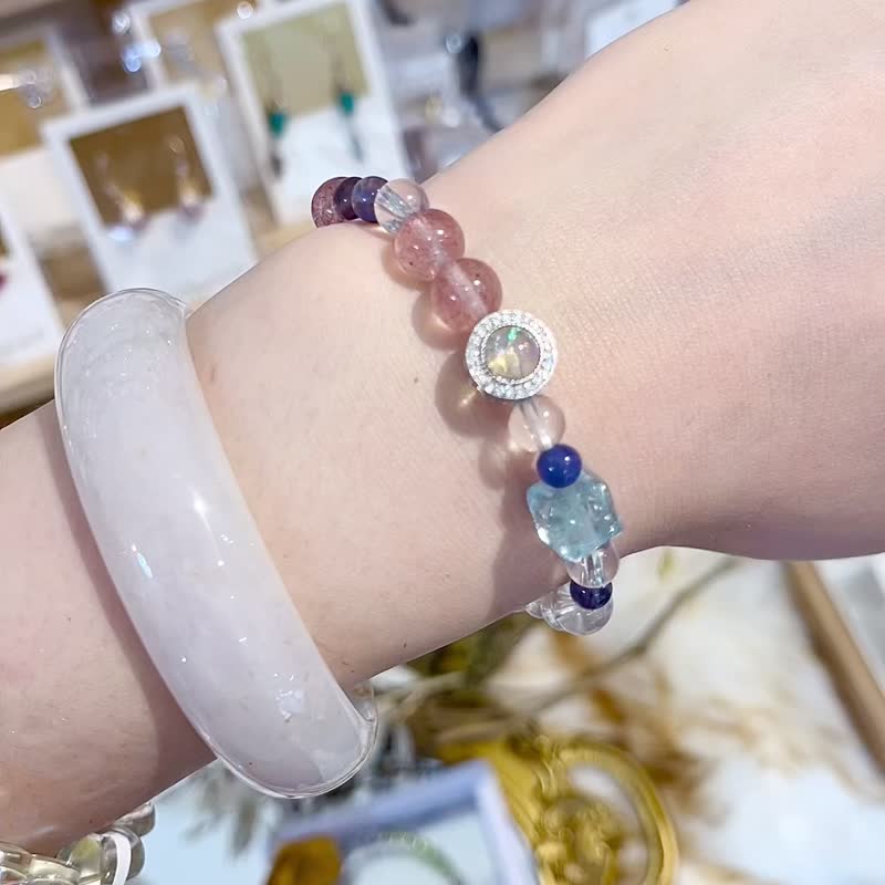 Rainbow Slightly Sweet Opal Topaz Rose Quartz Strawberry Quartz Tanzanite Turquoise Design Crystal Bead Bracelet - Bracelets - Crystal Multicolor