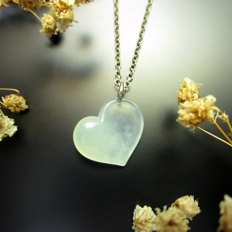 簡潔設計 玉墜 傾心 岫玉+925銀圈/簡單好搭配雙面 - 項鍊 - 石頭 綠色