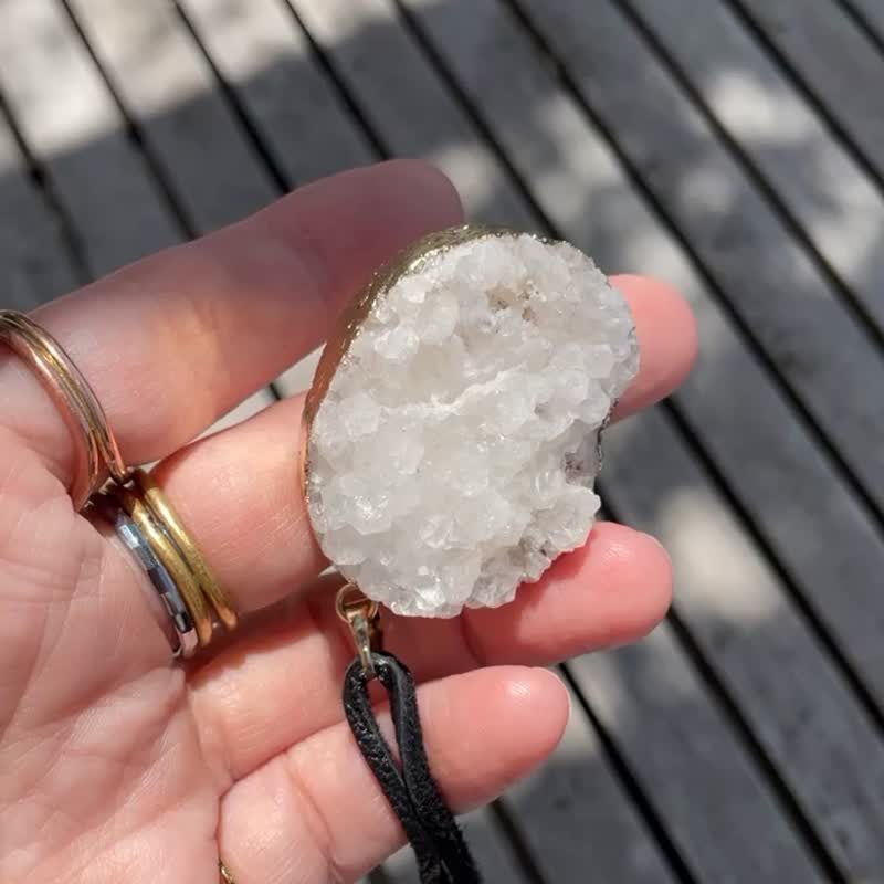 Druzy 皮革錶帶項鍊 - 項鍊 - 半寶石 白色